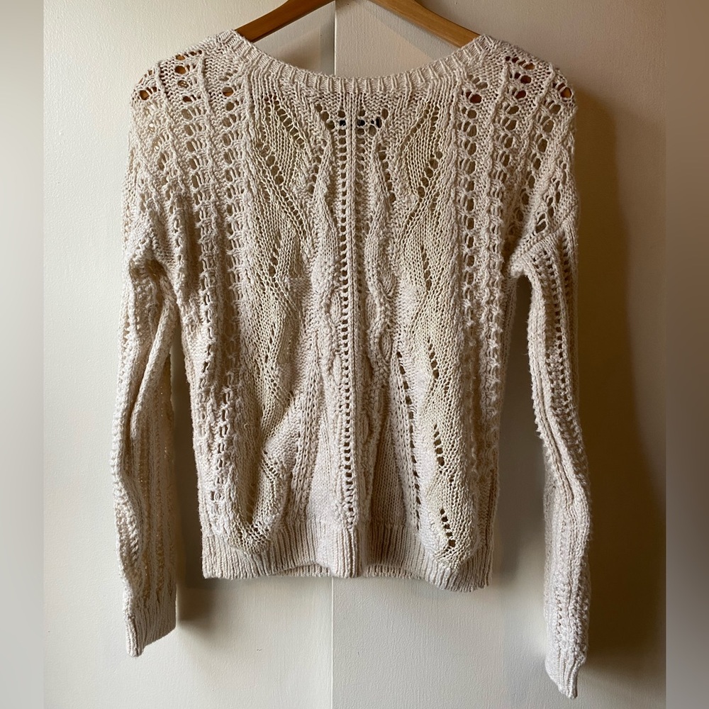 H & M Loose Knitted Sweater Cream Womens Ribbed Cuff